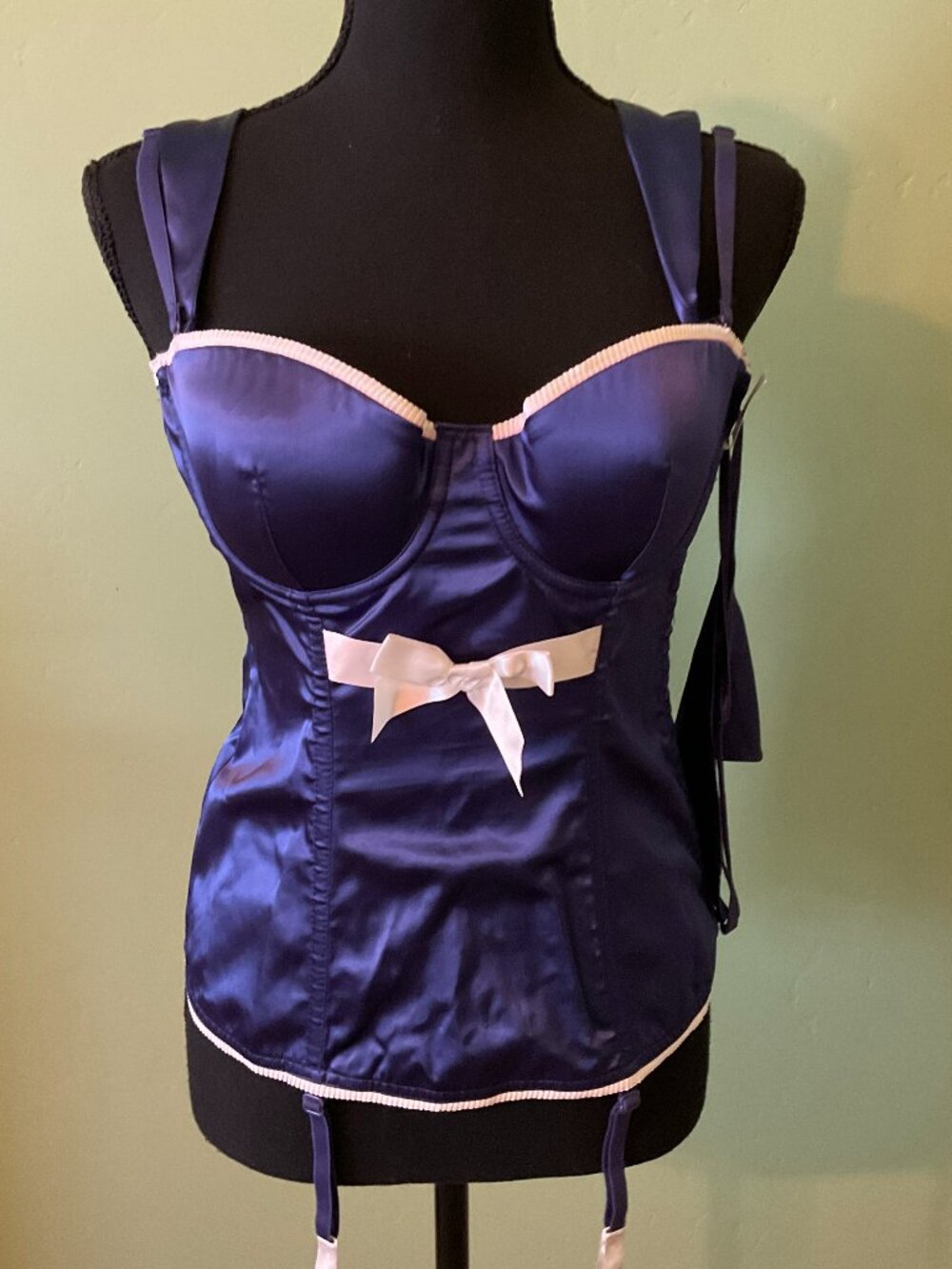 Fredricks Of Hollywood Midnight Blue Lace Up Corset Lingerie W/Panties sizze 34
